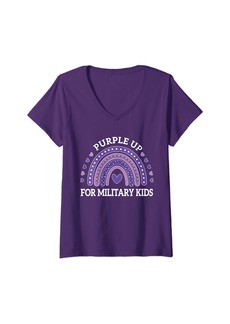 Womens  Up For Military Kids Military Child Month Rainbow V-Neck T-Shirt