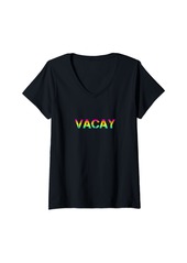 Womens Vacay Rainbow V-Neck T-Shirt