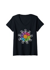 Rainbow Womens Vintage Colorful autism sunflower World Autism Awareness Day V-Neck T-Shirt