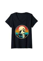 Womens Vintage Therian Pride Month Rainbow Wolf Furry LGBTQ V-Neck T-Shirt