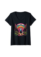 Womens Vintage Therian Pride Month Rainbow Wolf Furry Vibes V-Neck T-Shirt