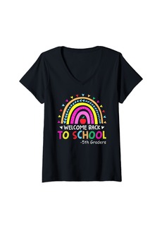 Rainbow Womens Welcome Back To School 5th Graders Fifth Grade Teacher V-Neck T-Shirt