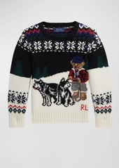 Ralph Lauren  Boy's Fair Isle Festive Polo Bear Wool Sweater, Size 2-7