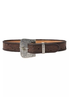 Ralph Lauren 50MM Tooled-Buckle Suede & Leather Belt