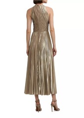 Ralph Lauren Abigail Metallic Pleated Midi-Dress