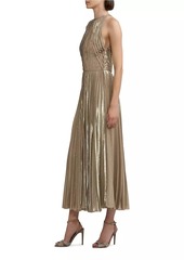 Ralph Lauren Abigail Metallic Pleated Midi-Dress