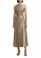 Ralph Lauren Abigail Metallic Pleated Midi-Dress