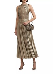 Ralph Lauren Abigail Metallic Pleated Midi-Dress