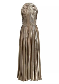 Ralph Lauren Abigail Metallic Pleated Midi-Dress