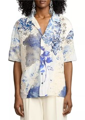 Ralph Lauren Aislyng Lace & Floral Tie-Dye Silk Shirt