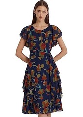 Ralph Lauren Floral Ruffle-Trim Georgette Dress