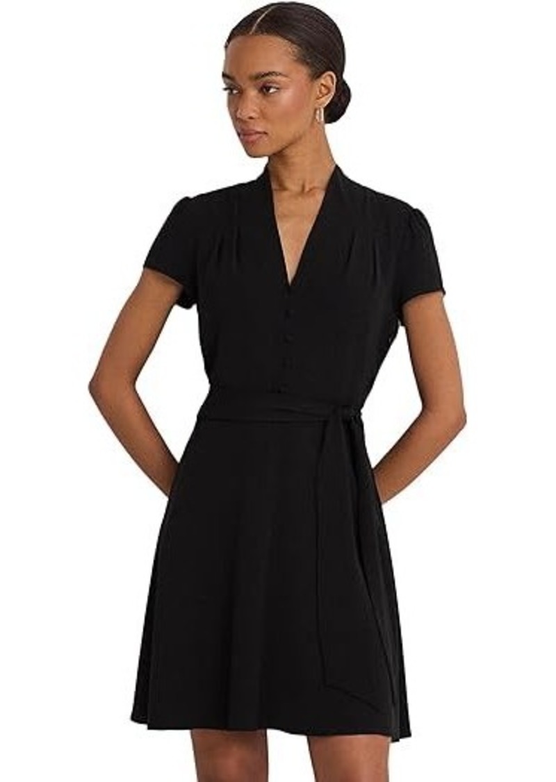 Ralph Lauren Belted Georgette Short Sleeve Dress