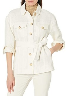 Ralph Lauren Belted Herringbone Linen Shirt Jacket