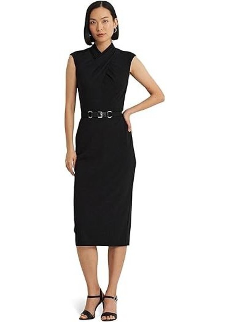 Ralph Lauren Belted Jersey Mock Neck Dress