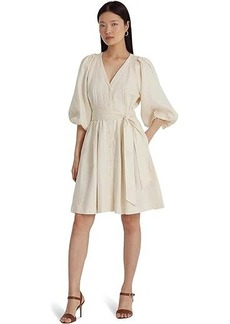 Ralph Lauren Belted Linen Bubble-Sleeve Dress