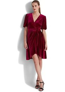 Ralph Lauren Belted Velvet Puff-Sleeve Dress