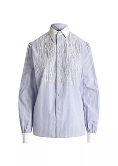 Ralph Lauren Lyndy Bengal Pinstriped Poplin Lace Shirt