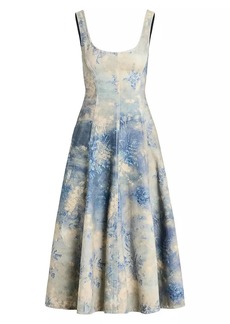Ralph Lauren Tarian Bleached Floral Fit & Flare Midi-Dress