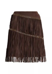 Ralph Lauren Brielle Fringe-Trim Lamb-Suede Skirt