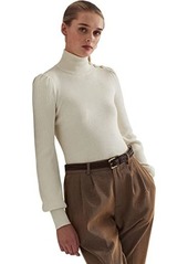 Ralph Lauren Button-Trim Mock Neck Sweater