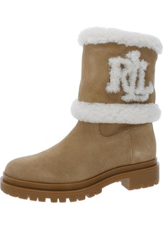 Ralph Lauren Carter Womens Cow Leather/Curly Shearling Sheep Winter Mid-Calf Boots