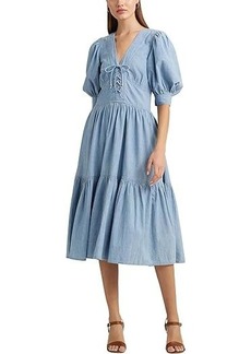 Ralph Lauren Chambray Puff-Sleeve Dress