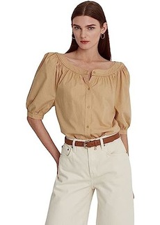 Ralph Lauren Cotton Broadcloth Puff-Sleeve Shirt