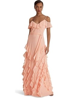 Ralph Lauren Crinkle Georgette Off-the-Shoulder Gown