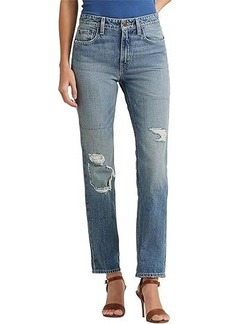 Ralph Lauren Distressed High-Rise Straight Ankle Jeans in Cassis Wash