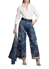 Ralph Lauren Berke Distressed High-Rise Wide-Leg Cargo Jeans
