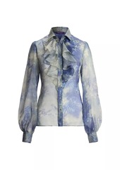 Ralph Lauren Dylon Ruffled Floral Washed Silk Shirt