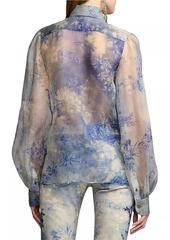 Ralph Lauren Dylon Ruffled Floral Washed Silk Shirt