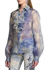 Ralph Lauren Dylon Ruffled Floral Washed Silk Shirt