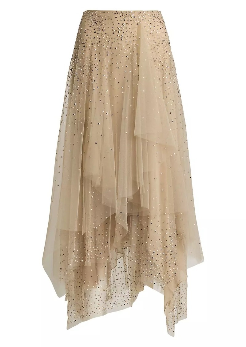 Ralph Lauren Embellished Silk-Blend Tulle Asymmetric Maxi-Skirt