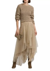 Ralph Lauren Embellished Silk-Blend Tulle Asymmetric Maxi-Skirt