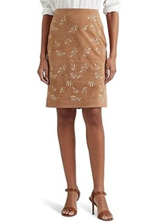 Ralph Lauren Embroidered Suede Pencil Skirt