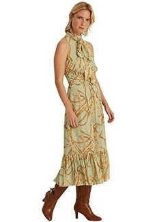 Ralph Lauren Equestrian-Print Crinkled Georgette Dress