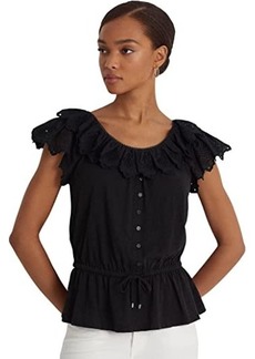 Ralph Lauren Eyelet Jersey Peplum Top