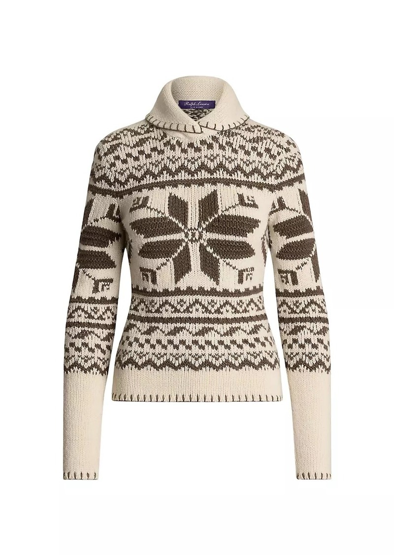 Ralph Lauren Fair Isle Cashmere Shawl-Collar Sweater