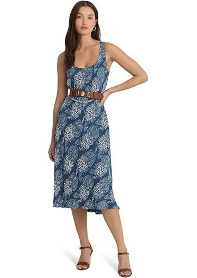 Ralph Lauren Floral Belted Crepe Sleeveless Dress