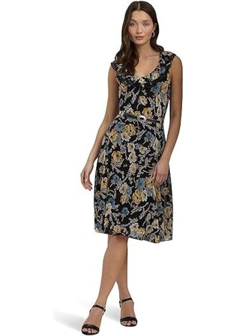 Ralph Lauren Floral Belted Crinkle Georgette Dress