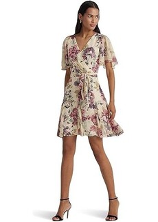 Ralph Lauren Floral Crinkle Georgette Surplice Dress