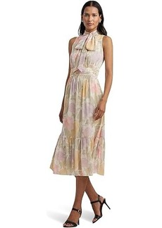 Ralph Lauren Floral Crinkle Georgette Tie-Neck Dress