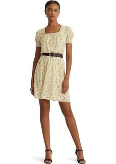 Ralph Lauren Floral Georgette Puff-Sleeve Dress