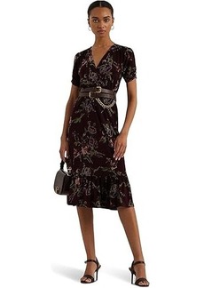 Ralph Lauren Floral Jersey Surplice Puff-Sleeve Dress