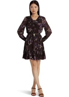 Ralph Lauren Floral Ruffle-Trim Georgette Dress