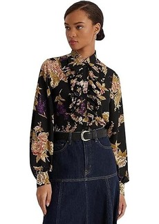 Ralph Lauren Floral Ruffle-Trim Georgette Shirt