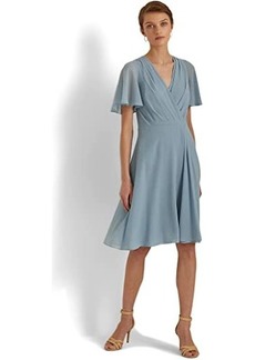 Ralph Lauren Flutter-Sleeve Georgette Dress