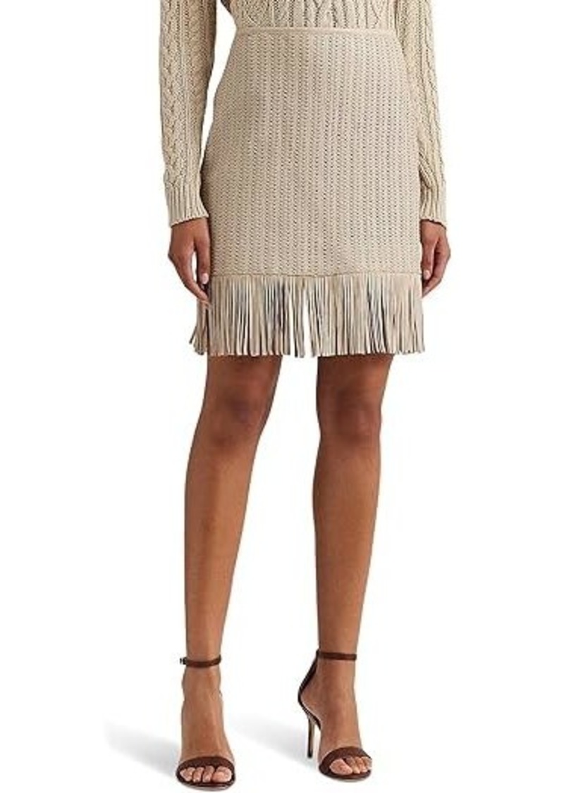 Ralph Lauren Fringe Trim Woven Leather Pencil Skirt