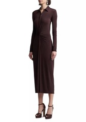 Ralph Lauren Gathered Button-Front Midi-Shirtdress